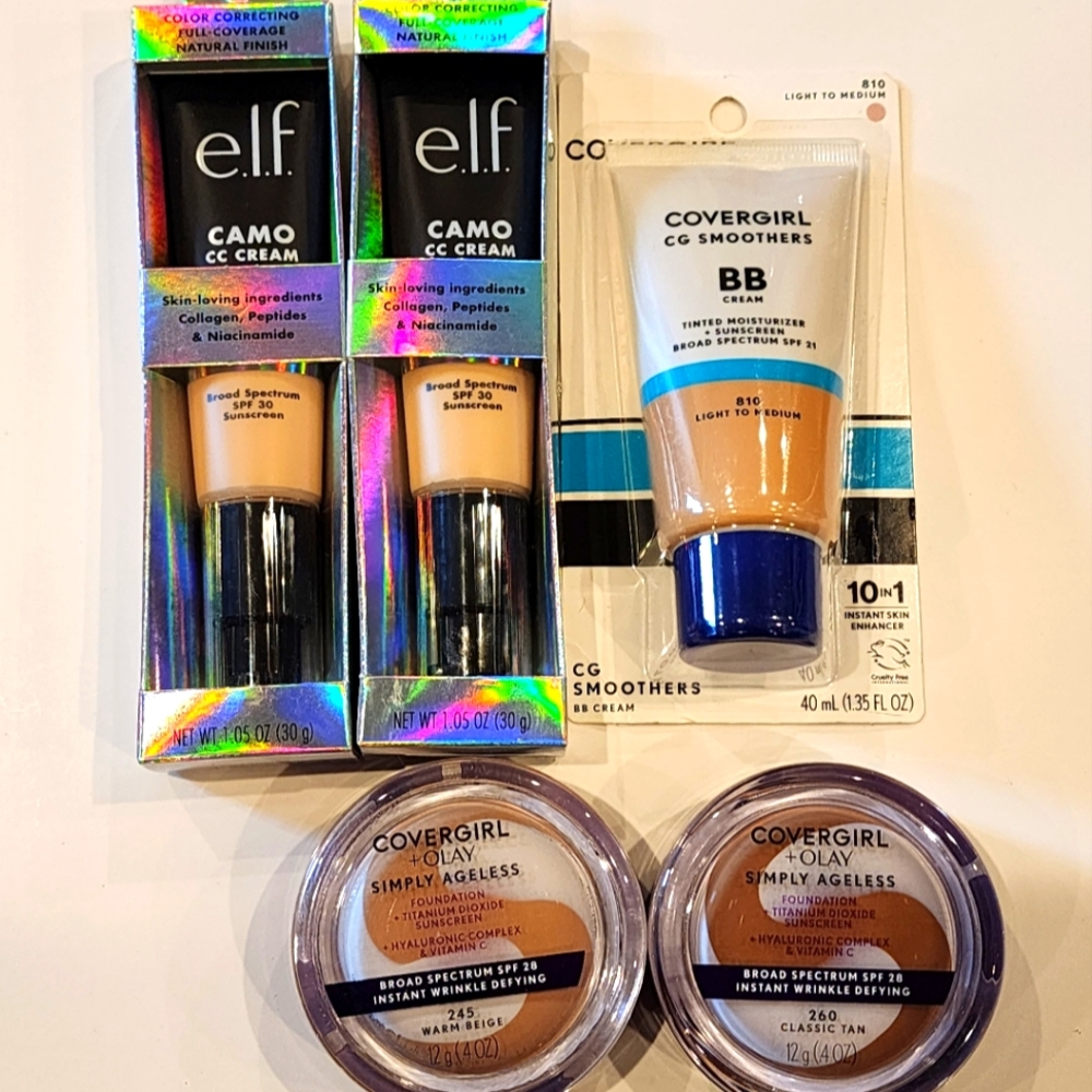 2 Elf CC creams, 2 Covergirl+Olay simply ageless and 1 Covergirl BB cream